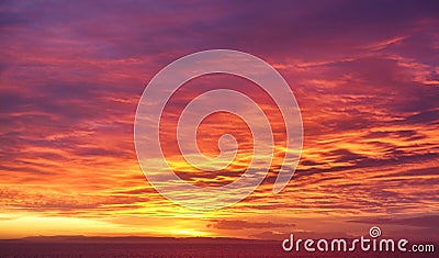 Rare Dramatic Twilight, Fire Sunrise Sky Stock Photo