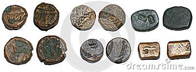 Rare Indian Copper Coins of Different Types and Rulers Stock Photo