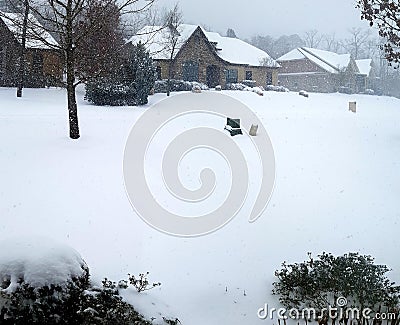 Rare large snow accumulation in Arkansas during 2021 February Stock Photo