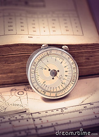 Rare mechanical slide-rule Stock Photo