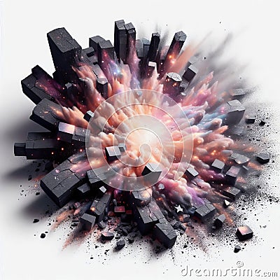 29 106. Galactic fireworks chalk piece disintegrating Stock Photo