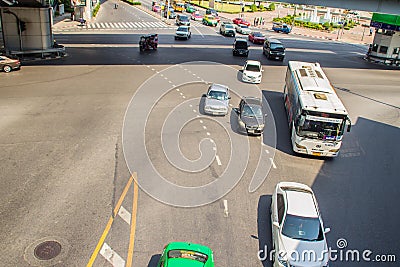 Rare open asphalt road that allowing easy travel. Bangkok, one of the city with the world's biggest rush hour traffic delays in c Editorial Stock Photo