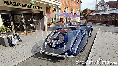 Rare Vintage 1950 Blue Bentley Mark VI Convertible owned by Historic Maids Head Hotel, Tombland, Norwich, Norfolk, England. Editorial Stock Photo