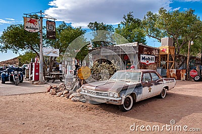 Rare, vintage and old school cars on the famous gas station on Route 66 in Hackberry, Arizona USA Editorial Stock Photo