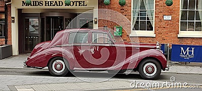 Rare Vintage Red Bentley R-Type circa 1953 at Maids Head Hotel, Tombland, Norwich, Norfolk, England. Editorial Stock Photo