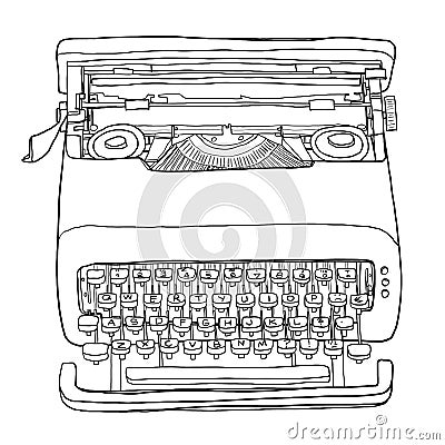 Rare vintage Typewriter line art illustration. Cartoon Illustration