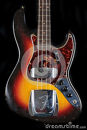 Rare, vintage and valuable musical instrument â€“ 1962 Fender Jazz Electric Bass Guitar Editorial Stock Photo