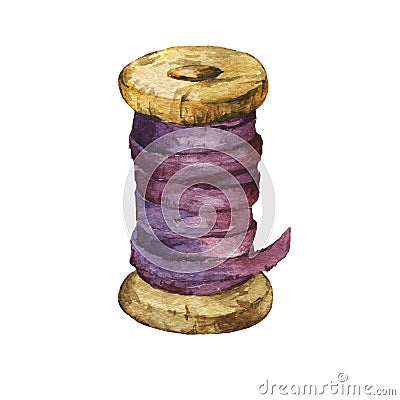 Rare vintage velvet purple ribbon spool. Stock Photo