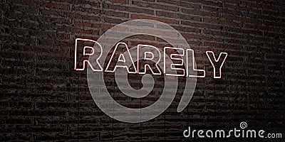 RARELY -Realistic Neon Sign on Brick Wall background - 3D rendered royalty free stock image Stock Photo