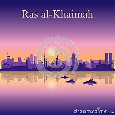 Ras al-Khaimah silhouette on sunset background Vector Illustration