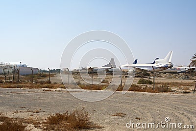 RAS AL KHAIMAH, UNITED ARAB EMIRATES - NOV 09th, 2017: Abandoned Airplane in the desert at Ras Al Khaima airport, shot Editorial Stock Photo