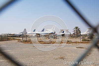 RAS AL KHAIMAH, UNITED ARAB EMIRATES - NOV 09th, 2017: Abandoned Airplane in the desert at Ras Al Khaima airport, shot Editorial Stock Photo