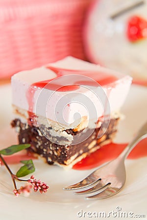 Rasberry mousse cake with biscuits Stock Photo