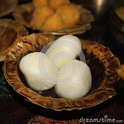 Rasgulla Indian Food served in disposable plate Stock Photo