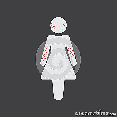 Rash female icon. Body rash icon. Medicine or antibiotic side effect. Health problem with allergy rash and itching Vector Illustration