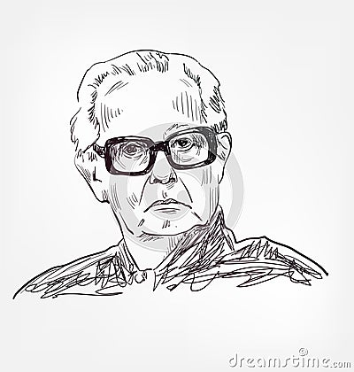 Rasipuram Krishnaswami Laxman famous Indian cartoonist, illustrator, and humorist vector sketch portrait Vector Illustration