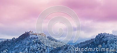 Rasnov citadel panorama in winter season Stock Photo