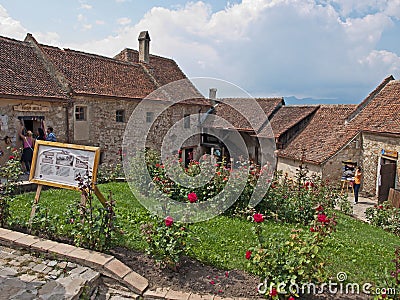 Tourist visiting the Rasnov fortress Editorial Stock Photo