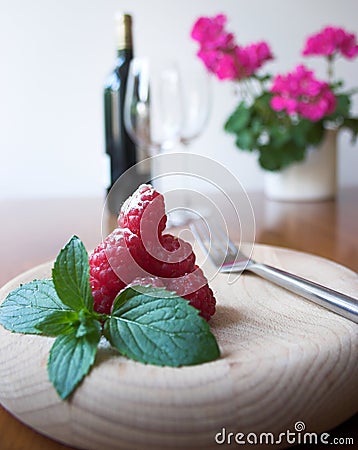 Raspberries & mint Stock Photo