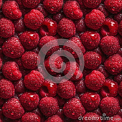 Raspberries seamless pattern background. Realistic photographic style. Cartoon Illustration