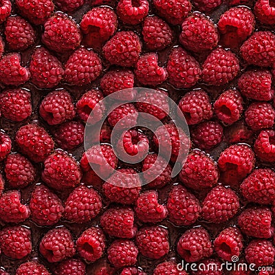 Raspberries seamless pattern background. Realistic photographic style. Cartoon Illustration