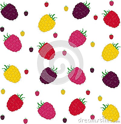 Raspberries seamless pattern. Vector illustration. Cartoon Illustration