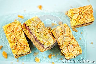 Raspberry bake well teacake with almond flakes Stock Photo