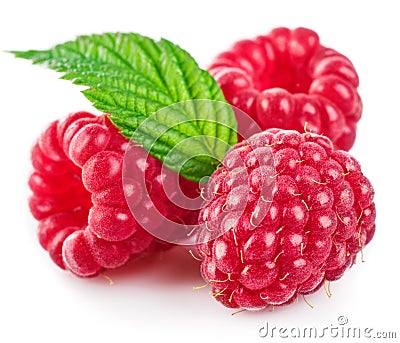 Raspberry berries with green leaf healthy food Stock Photo