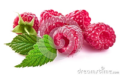 Raspberry berries with green leaf healthy food Stock Photo