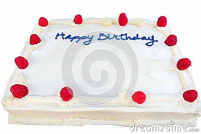 Raspberry birthday cake with white frosting isolated Stock Photo