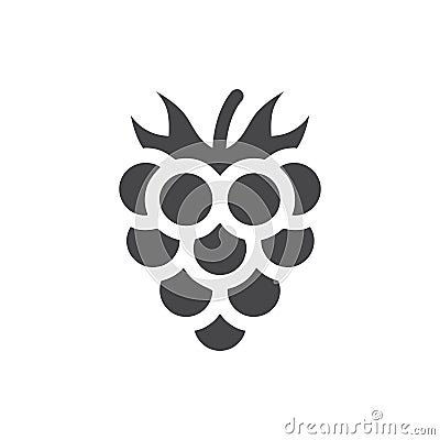 Raspberry black vector icon. Simple fruit symbol with leaf. Vector Illustration