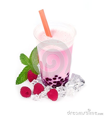 Raspberry Boba Bubble Tea Stock Photo