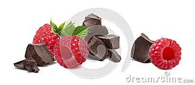 Raspberry broken chocolate isolated on white background Stock Photo