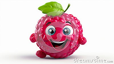 Raspberry with a cheerful face 3D on a white background. Stock Photo