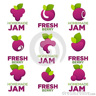 Raspberry, cherry, blueberry, berry, jam and fresh juice, vector Vector Illustration