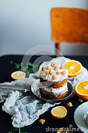 Raspberry Cupcake. Closeup of a cream cake covered with raspberr Stock Photo