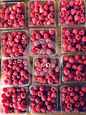 Small packs of Ohio raspberries are the perfect summer treat Stock Photo