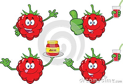 Raspberry Fruit Cartoon Mascot Character Set 4. Collection Vector Illustration