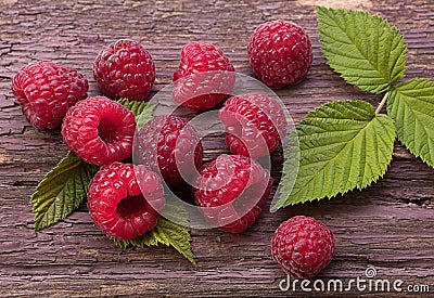 Raspberry fruit on wood Stock Photo