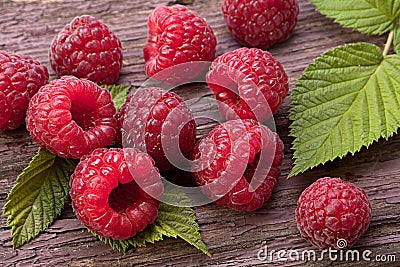 Raspberry fruit on wood Stock Photo