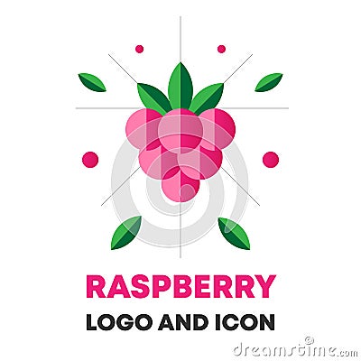 Raspberry icon, logo, berry vector illustration. Flat raspberry icon, logo for web, design, package. Abstract flat Vector Illustration