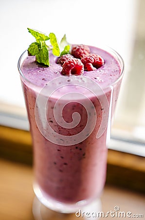 Raspberry and kefir smoothie Stock Photo