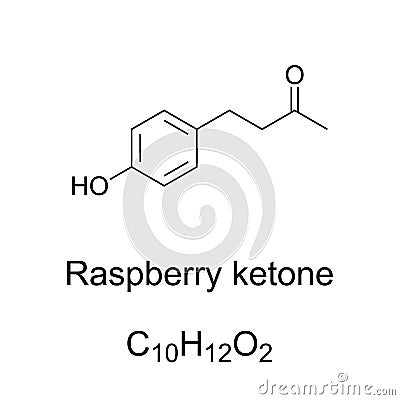 Raspberry ketone, chemical formula and skeletal structure Vector Illustration