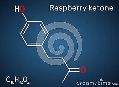 Raspberry ketone, frambinone, rheosmin , C10H12O2 molecule. It is natural phenolic compound and food additive. Structural chemical Vector Illustration