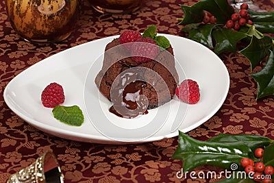 Raspberry Lava Cake Stock Photo