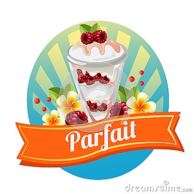 Raspberry parfait label Vector Illustration