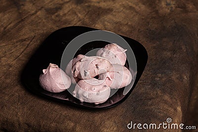Raspberry Pink Meringue Kisses Christmas Cookies Stock Photo