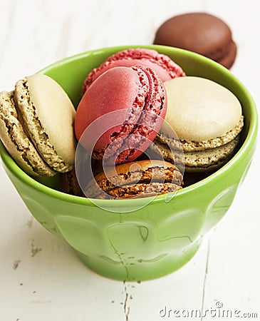 Raspberry, Pistachios and Coffee Macarons Stock Photo