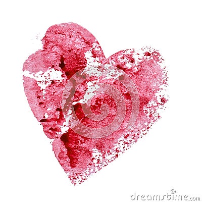 Imprint red heart white background, watercolor Stock Photo