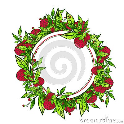 Raspberry Round Frame Vector Illustration